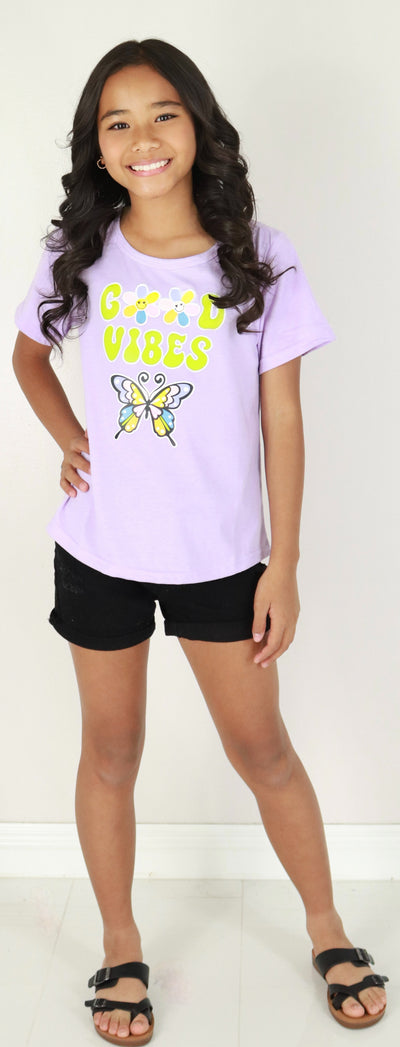 Jeans Warehouse Hawaii - S/S SOLID TOPS 7-16 - GOOD VIBES TOP | KIDS SIZE 7-16 | By CUTIE PATOOTIE