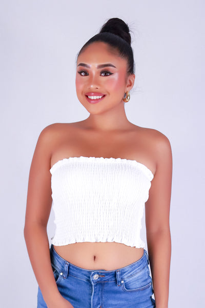FRILLIA SMOCKED TUBE TOP