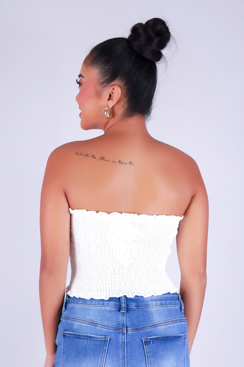 FRILLIA SMOCKED TUBE TOP