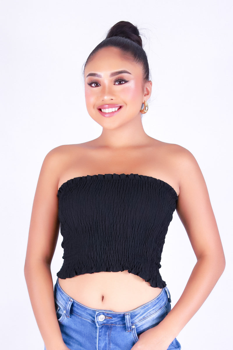FRILLIA SMOCKED TUBE TOP