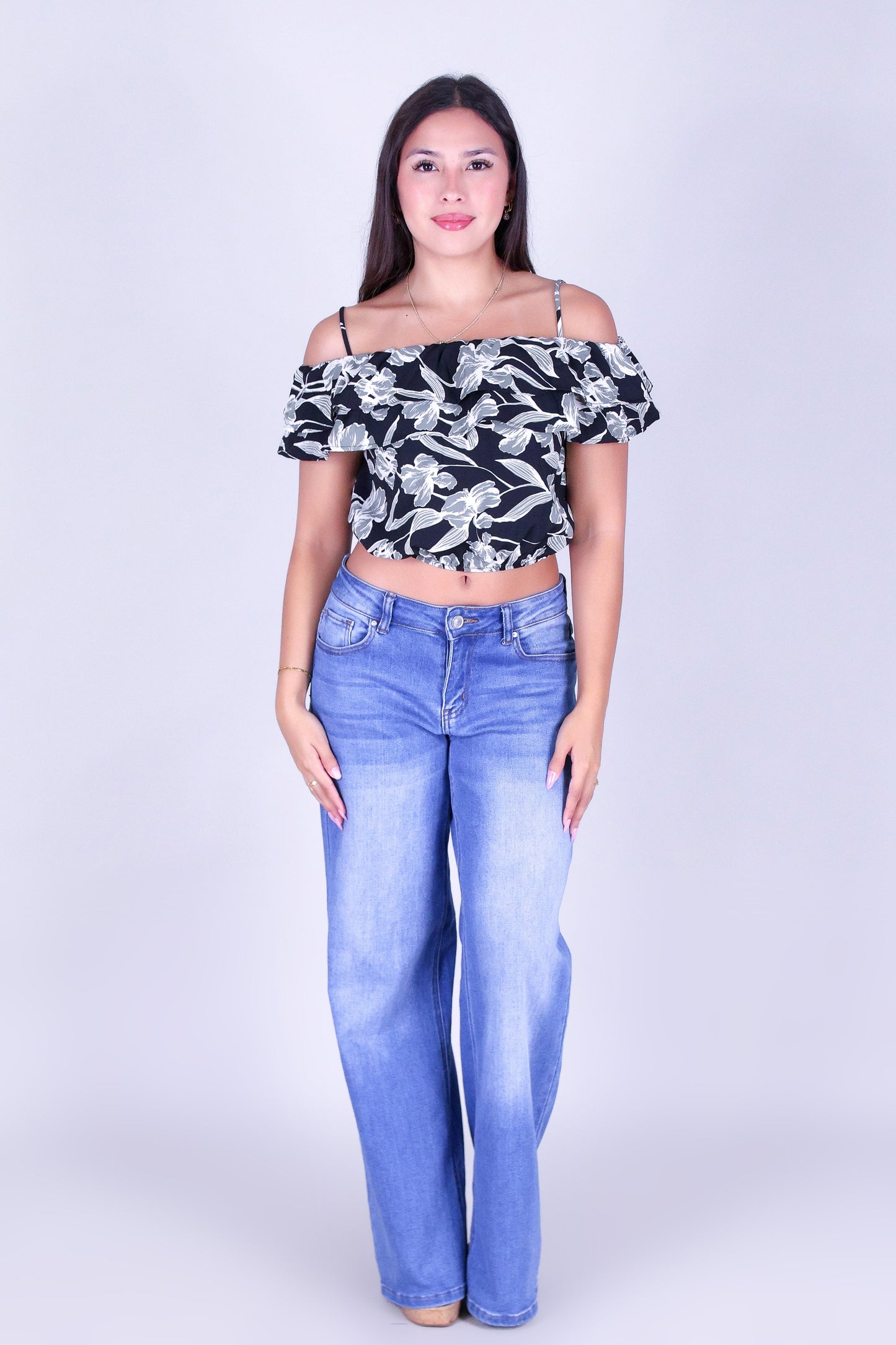 WHISPER BLOOM COLD-SHOULDER TOP