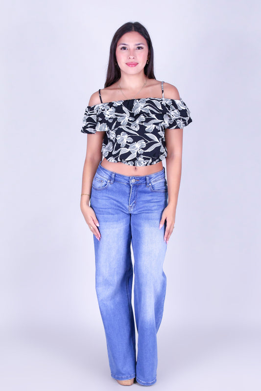 WHISPER BLOOM COLD-SHOULDER TOP