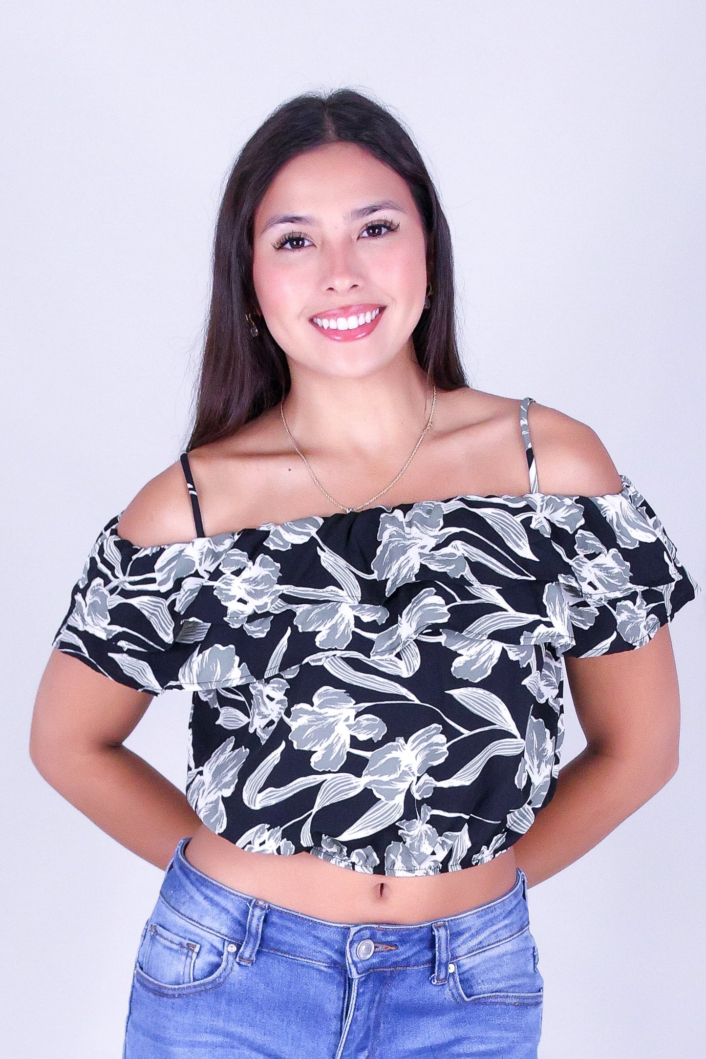 WHISPER BLOOM COLD-SHOULDER TOP