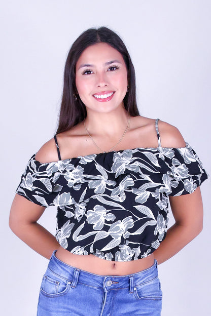 WHISPER BLOOM COLD-SHOULDER TOP