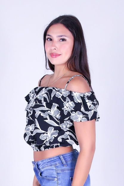 WHISPER BLOOM COLD-SHOULDER TOP