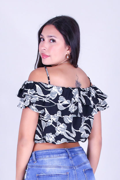 WHISPER BLOOM COLD-SHOULDER TOP