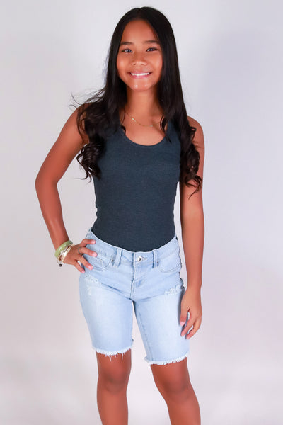 Jeans Warehouse Hawaii - DENIM SHORTS 7-16 - TRUE FRAYS BURMUDA | KIDS SIZE 7-16 | By YMI JEANS