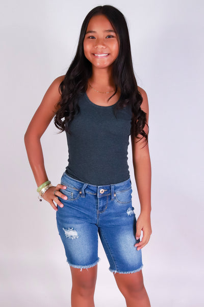 Jeans Warehouse Hawaii - DENIM SHORTS 7-16 - TRUE FRAYS BERMUDA | KIDS SIZE 7-16 | By YMI JEANS