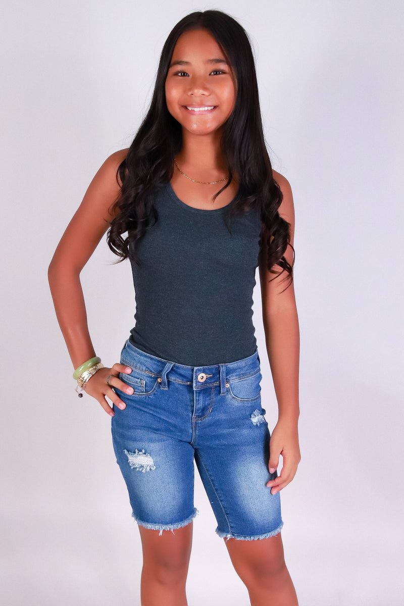 Jeans Warehouse Hawaii - DENIM SHORTS 7-16 - TRUE FRAYS BERMUDA | KIDS SIZE 7-16 | By YMI JEANS