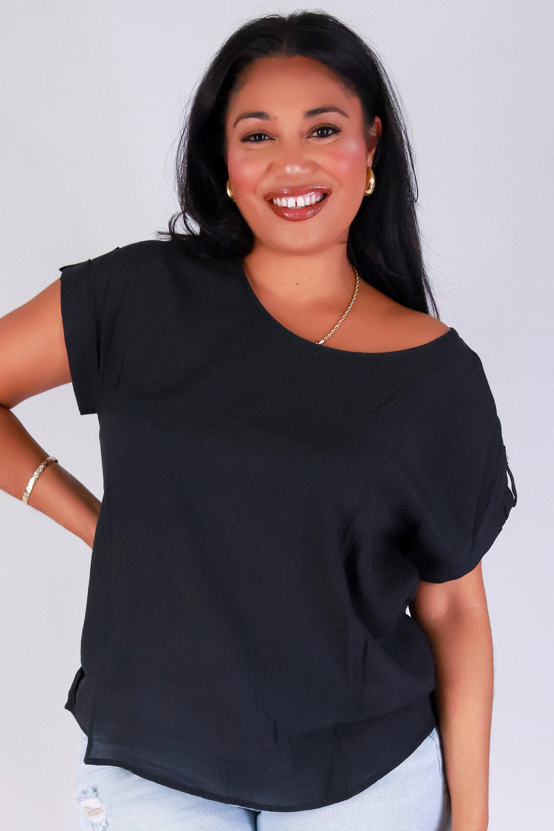 Jeans Warehouse Hawaii - PLUS S/S SOLID WOVEN TOPS - LOWKEY LUXE TOP | By ZENOBIA