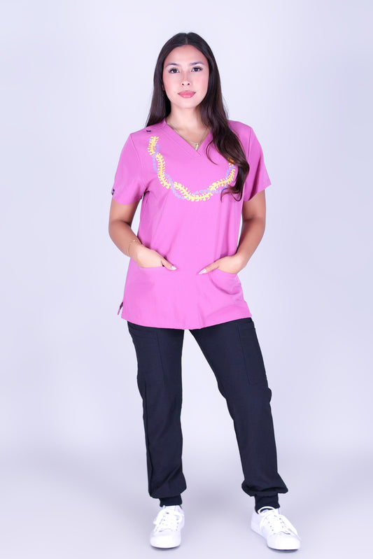 PUAKENIKENI CROWN FLOWER SCRUB TOP