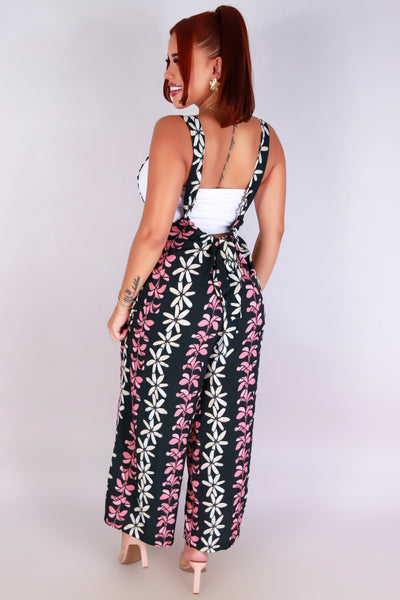 Jeans Warehouse Hawaii - PRINT CASUAL JUMPSUITS - PLUMERIA TIARE TIE-BACK OVERALL JUMPSUIT | By LUZ