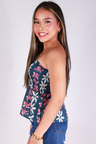 Jeans Warehouse Hawaii - TANK PRINT WOVEN DRESSY TOPS - PLUMERIA TIARE BABYDOLL TUBE TOP | By LUZ