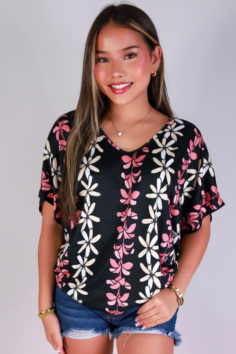 Jeans Warehouse Hawaii - SS PRINT - PLUMERIA TIARE DOLMAN TOP | By LUZ