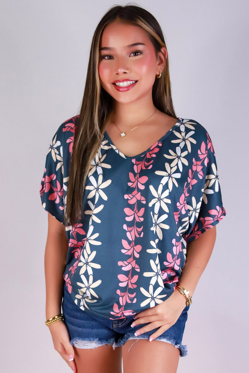 Jeans Warehouse Hawaii - SS PRINT - PLUMERIA TIARE DOLMAN TOP | By LUZ
