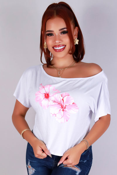 Jeans Warehouse Hawaii - S/S SCREEN - HIBISCUS OFF SHOULDER TOP | By LUZ