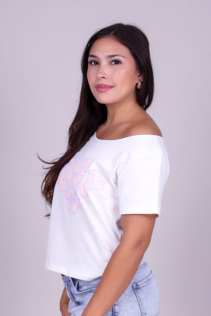 ALOHA FLOWER OFF SHOULDER TEE