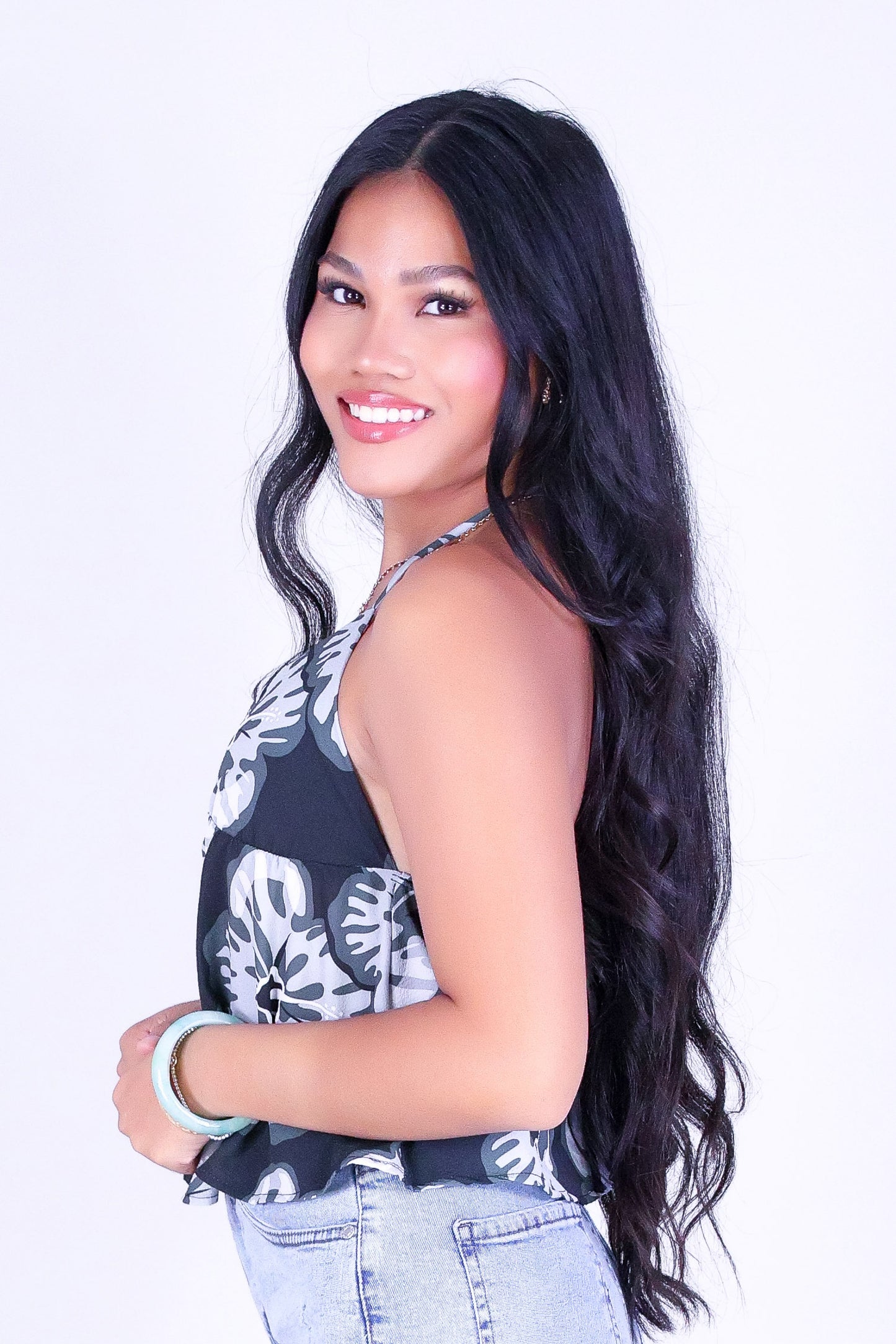 WATERCOLOR HIBISCUS HALTER TOP