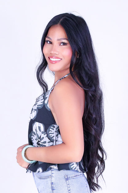 WATERCOLOR HIBISCUS HALTER TOP