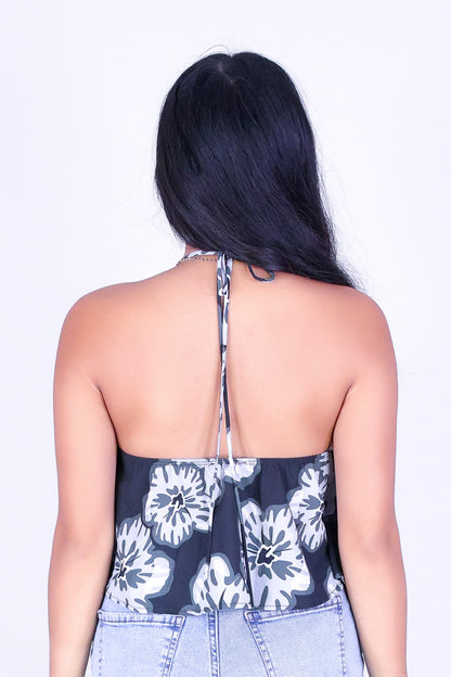 WATERCOLOR HIBISCUS HALTER TOP