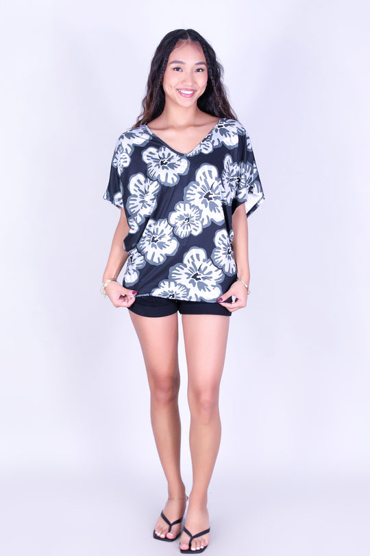 WATERCOLOR HIBISCUS DOLMAN TOP