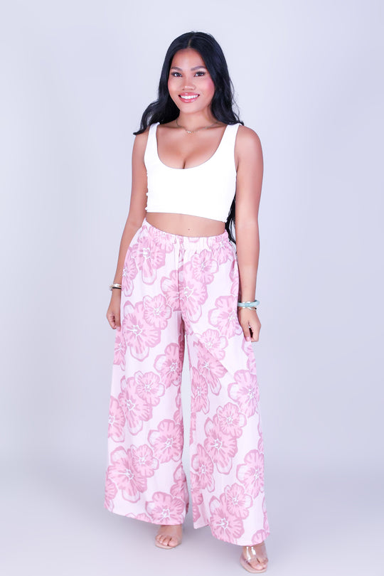 WATERCOLOR HIBISCUS PALAZZO PANTS