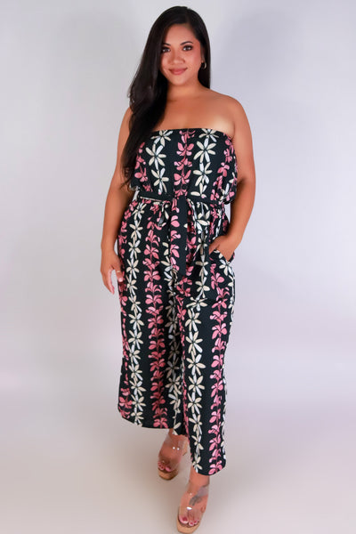 Jeans Warehouse Hawaii - PLUS PRINTED JUMPSUITS - PLUMERIA TIARE TUBE JUMPSUIT | By LUZ