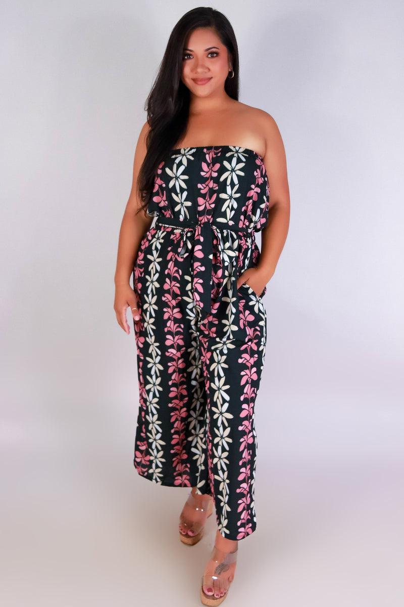 Jeans Warehouse Hawaii - PLUS PRINTED JUMPSUITS - PLUMERIA TIARE TUBE JUMPSUIT | By LUZ