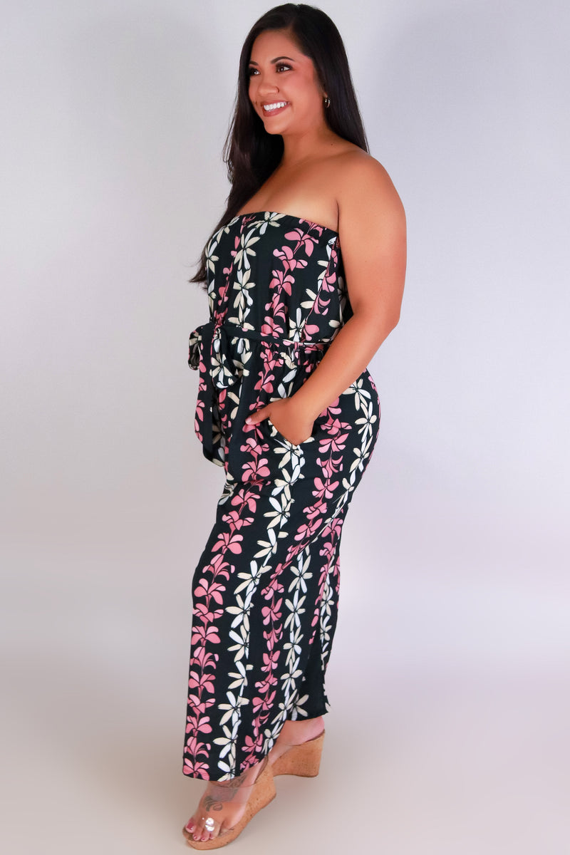 Jeans Warehouse Hawaii - PLUS PRINTED JUMPSUITS - PLUMERIA TIARE TUBE JUMPSUIT | By LUZ