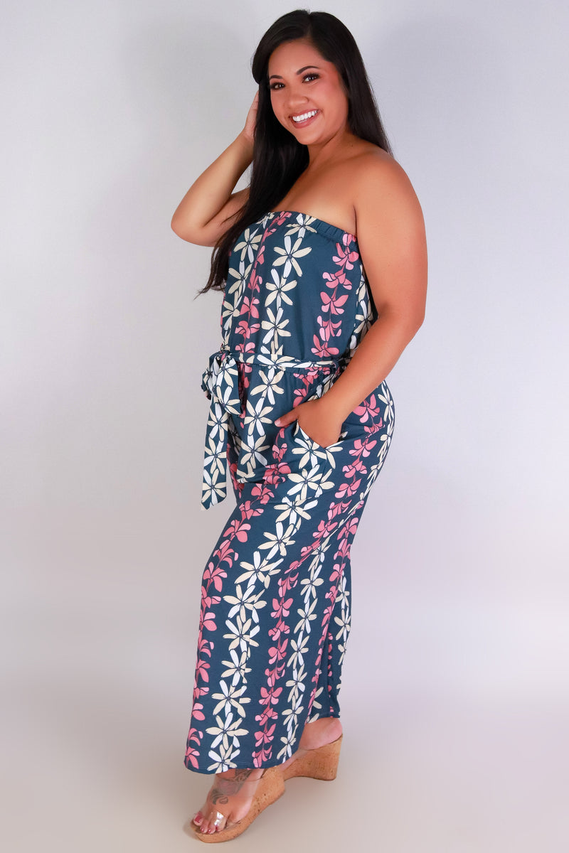 Jeans Warehouse Hawaii - PLUS PRINTED JUMPSUITS - PLUMERIA TIARE TUBE JUMPSUIT | By LUZ
