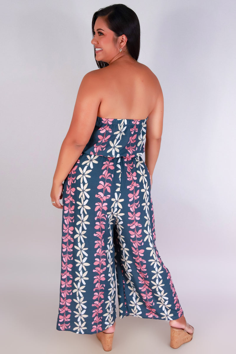 Jeans Warehouse Hawaii - PLUS PRINTED JUMPSUITS - PLUMERIA TIARE TUBE JUMPSUIT | By LUZ
