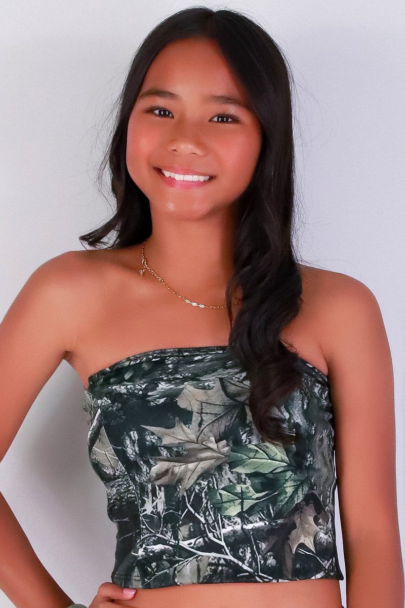 Jeans Warehouse Hawaii - S/L PRINT TOP 7-16 - GONE HUNTING CAMO TUBE TOP| KIDS SIZE 7-16 | By LUZ