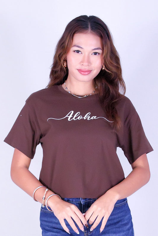 ALOHA CURSIVE CROP TEE
