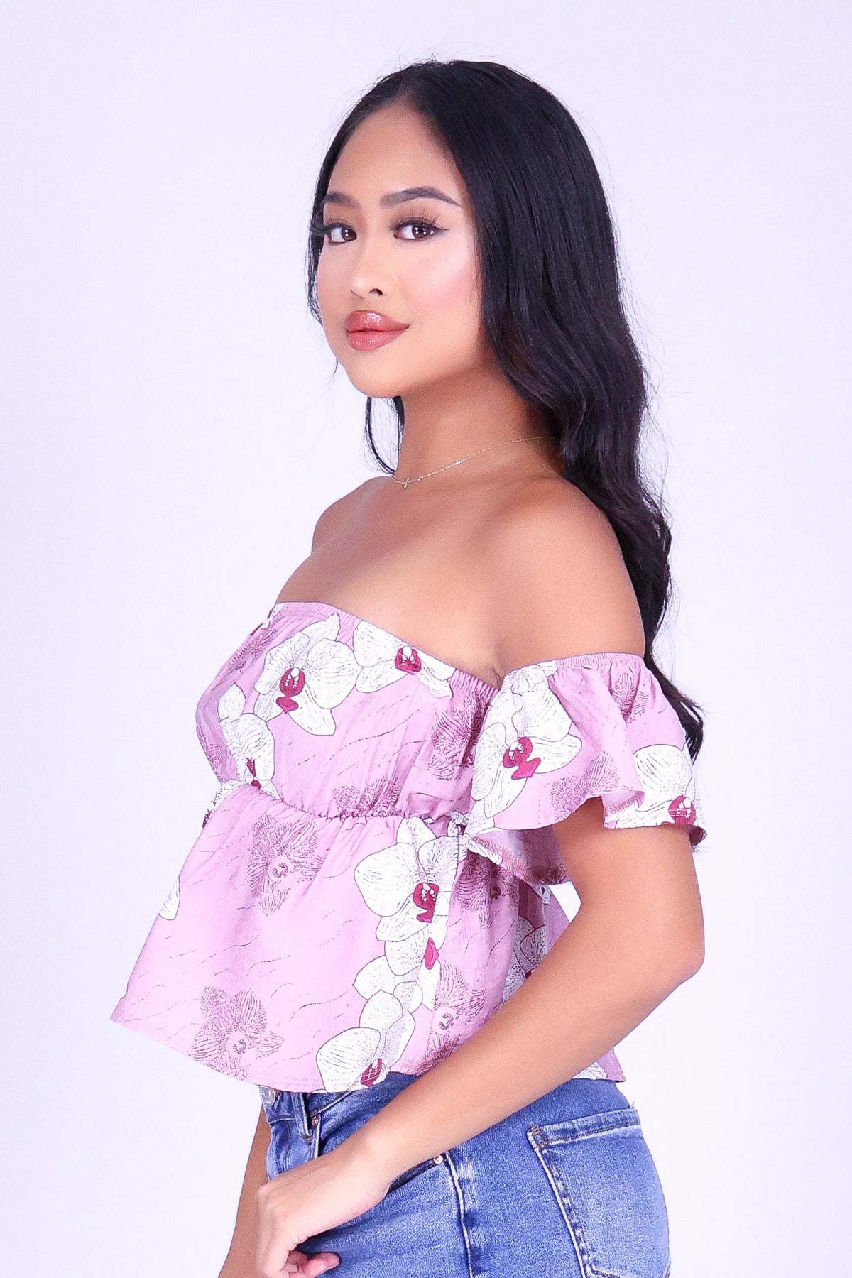 ORCHID OFF SHOULDER BABYDOLL TOP