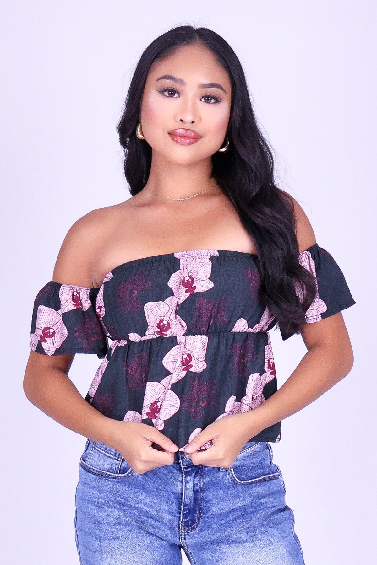 ORCHID OFF SHOULDER BABYDOLL TOP
