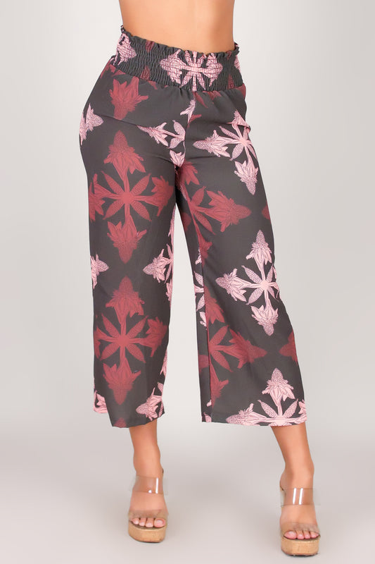 TORCH GINGER QUILT SMOCKED WAIST CAPRI'S