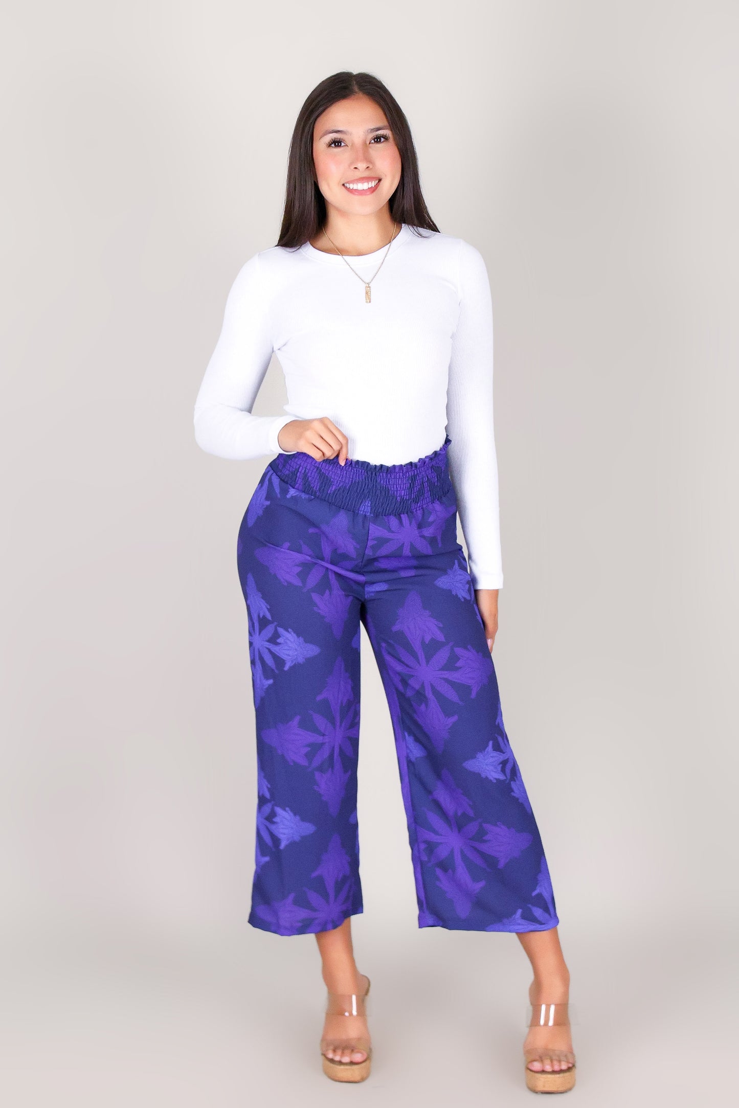 TORCH GINGER QUILT SMOCKED WAIST CAPRI'S