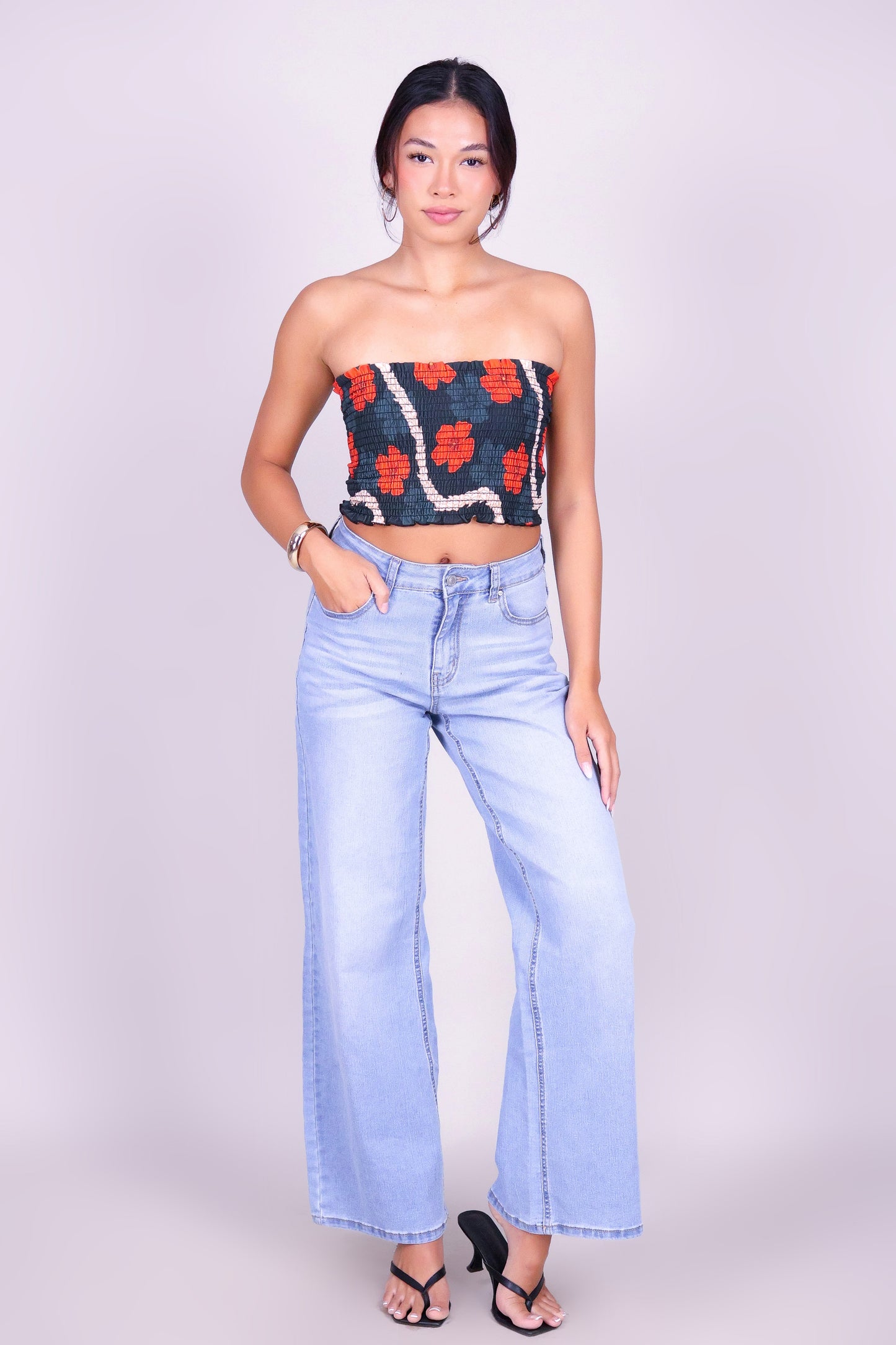 HAU PIKAKE SMOCKED CROP TUBE TOP