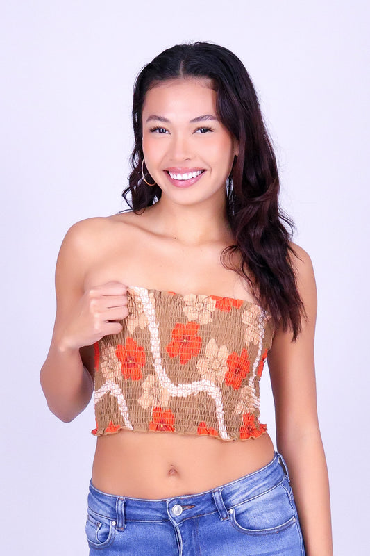 HAU PIKAKE SMOCKED CROP TUBE TOP