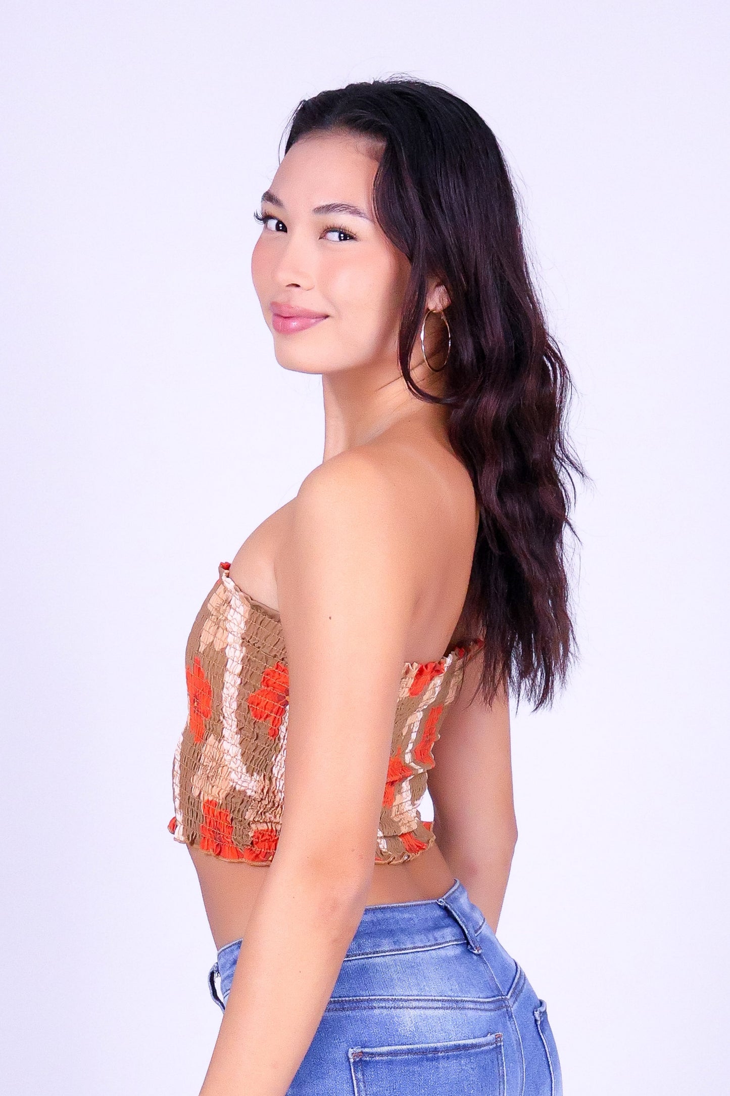 HAU PIKAKE SMOCKED CROP TUBE TOP