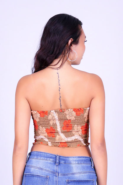 HAU PIKAKE SMOCKED CROP TUBE TOP