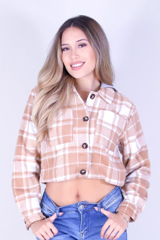 SOFT CHECK CROP PLAID SHACKET