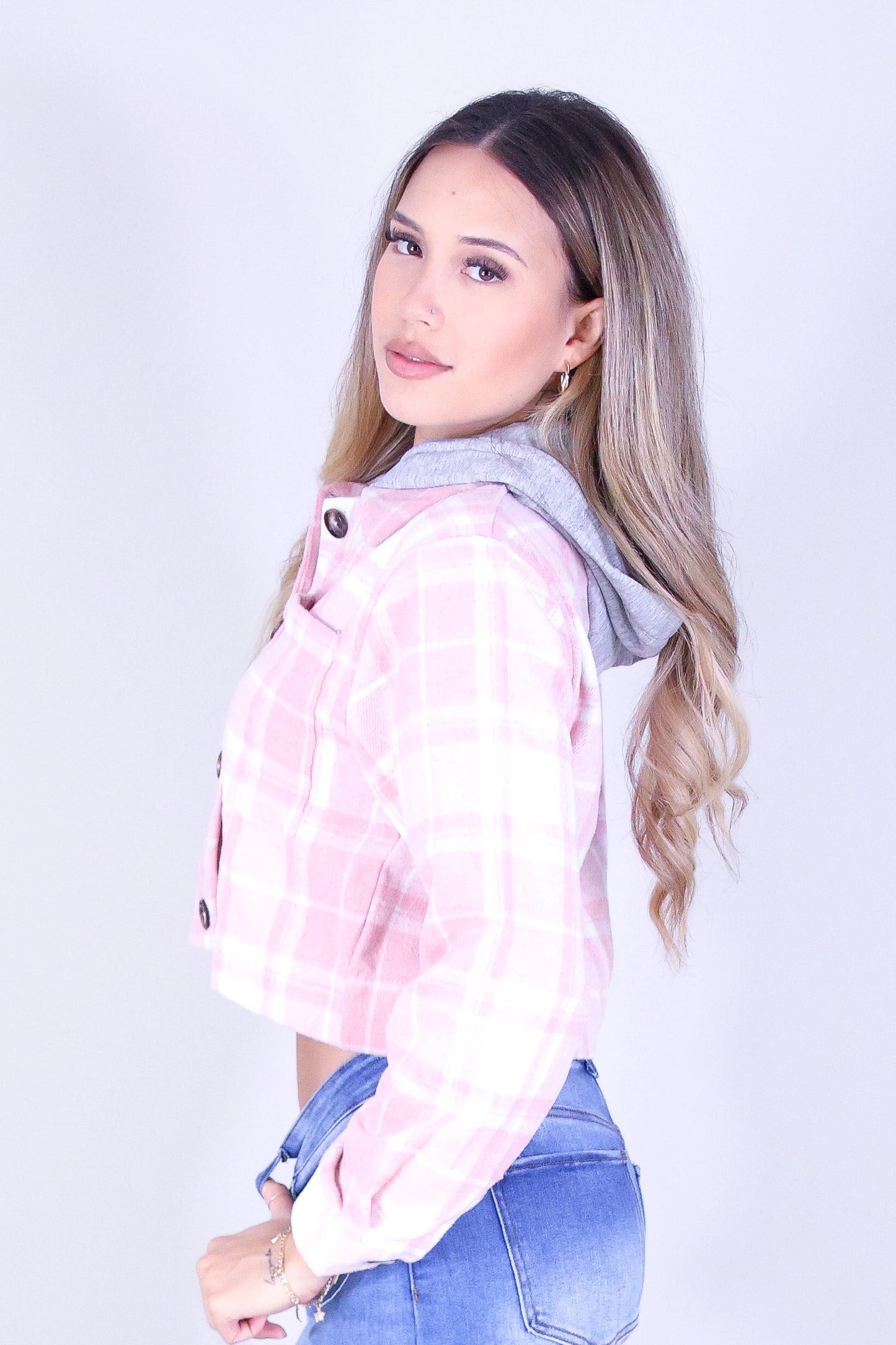 SOFT CHECK CROP PLAID SHACKET