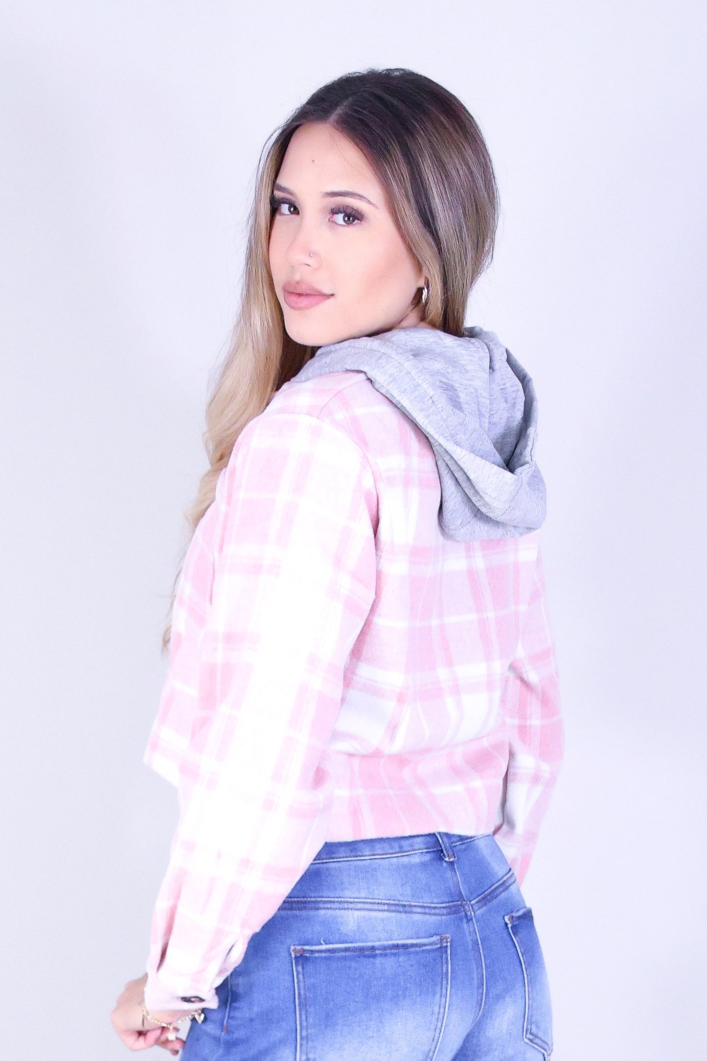 SOFT CHECK CROP PLAID SHACKET