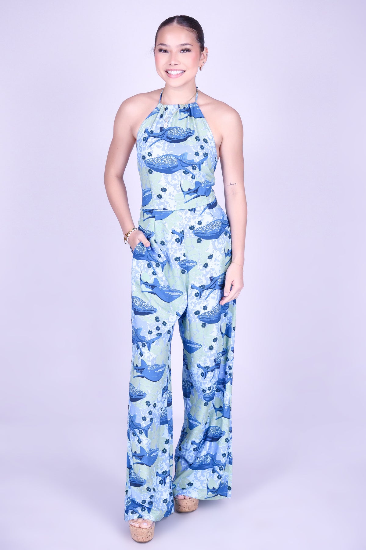 BLOOMS BY THE SEA HALTER JUMPSUIT