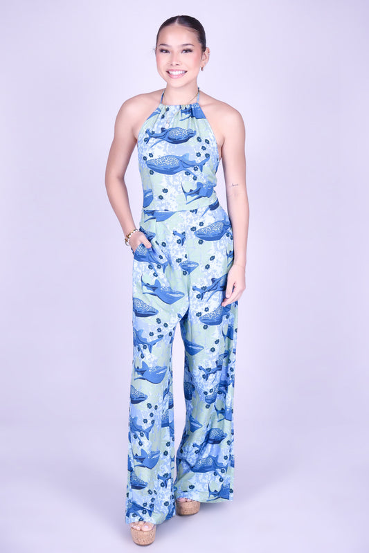BLOOMS BY THE SEA HALTER JUMPSUIT