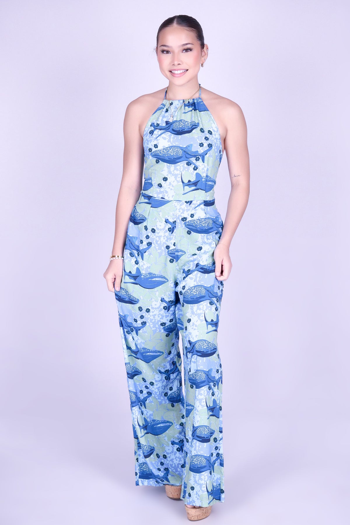 BLOOMS BY THE SEA HALTER JUMPSUIT