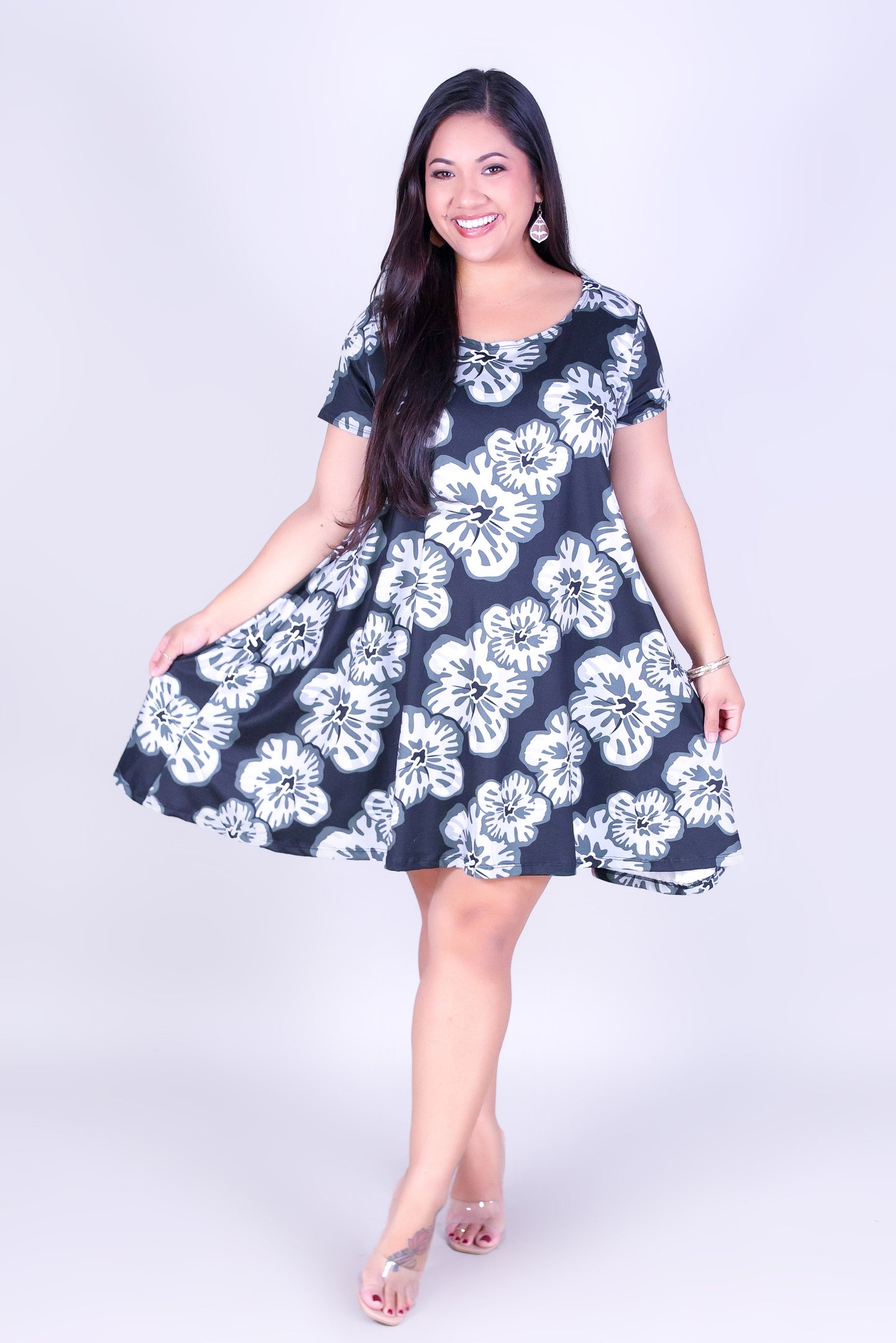 WATERCOLOR HIBISCUS TRAPEZE DRESS