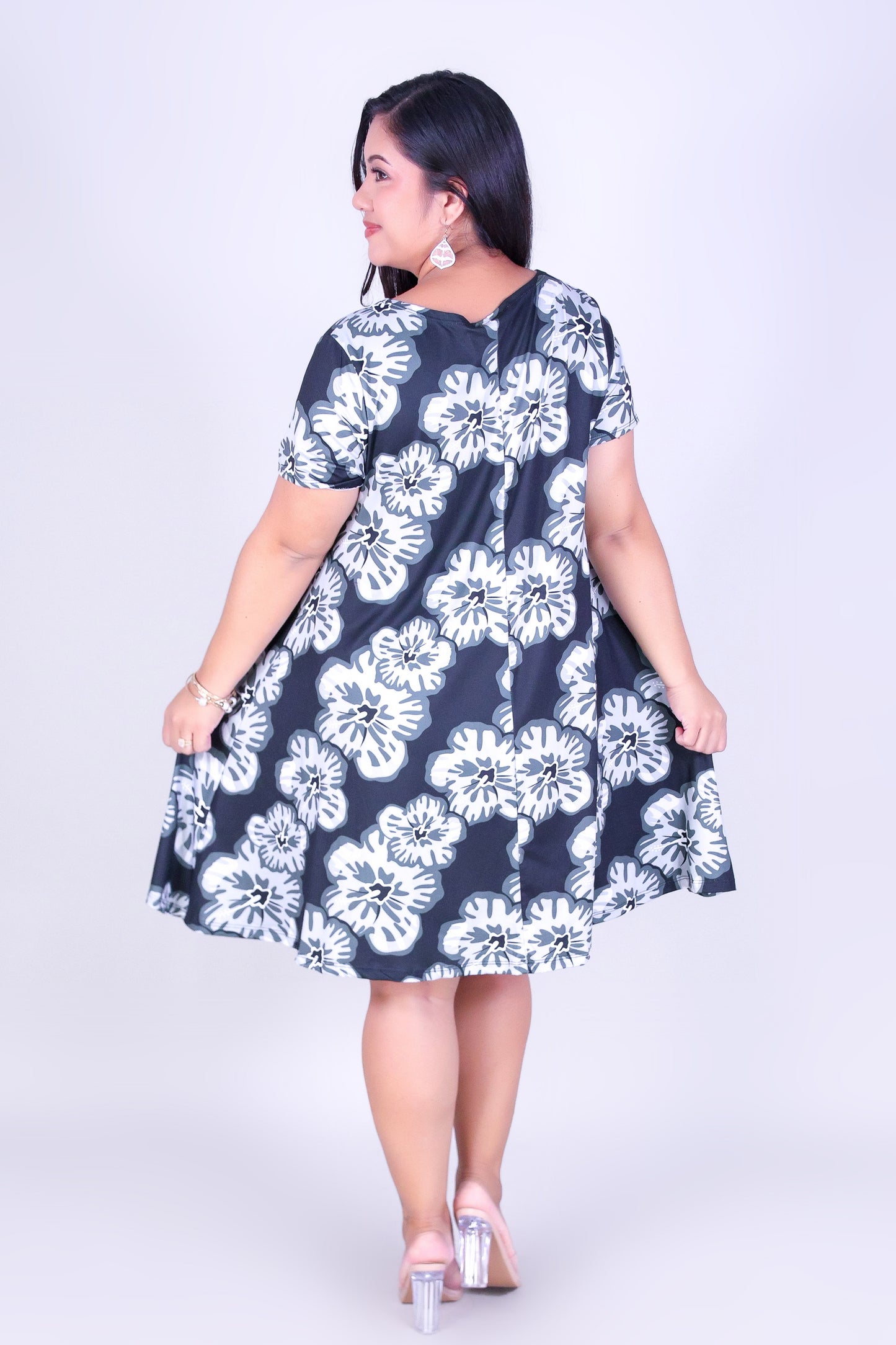 WATERCOLOR HIBISCUS TRAPEZE DRESS