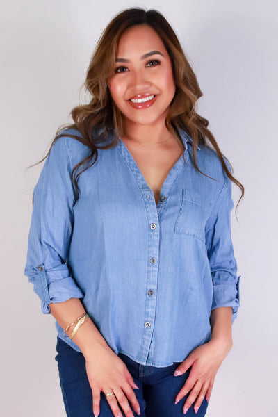 Jeans Warehouse Hawaii - 3/4 & L/S SOLID WOV TOPS - BUTTONED BLUES TOP | By MINTEE 16